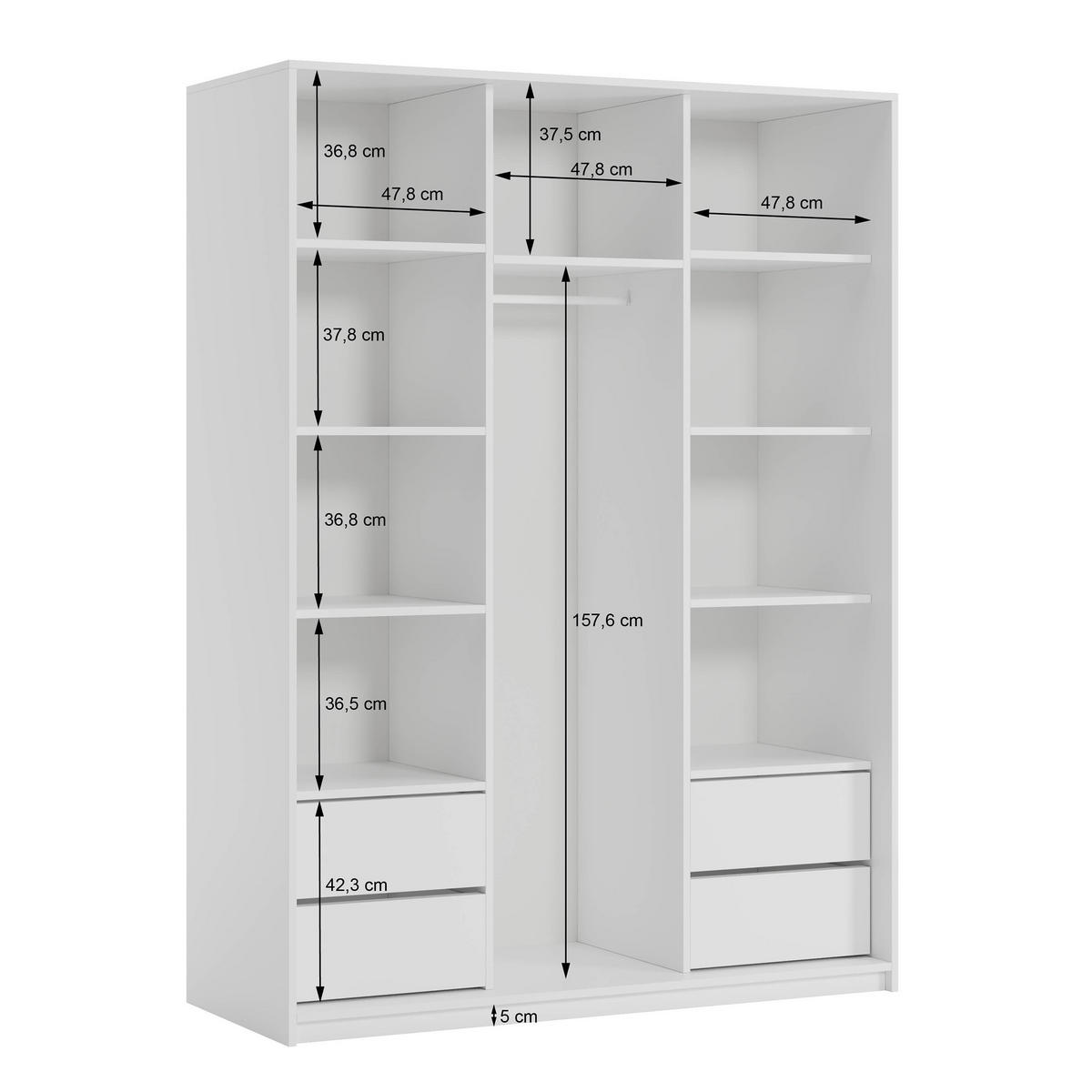 SCHWEBETÜRENSCHRANK VARO 150/205/60 cm 3-türig mit Spiegel Sonoma Eiche - Sonoma Eiche, Holzwerkstoff (150/205/60cm) - MASSENO
