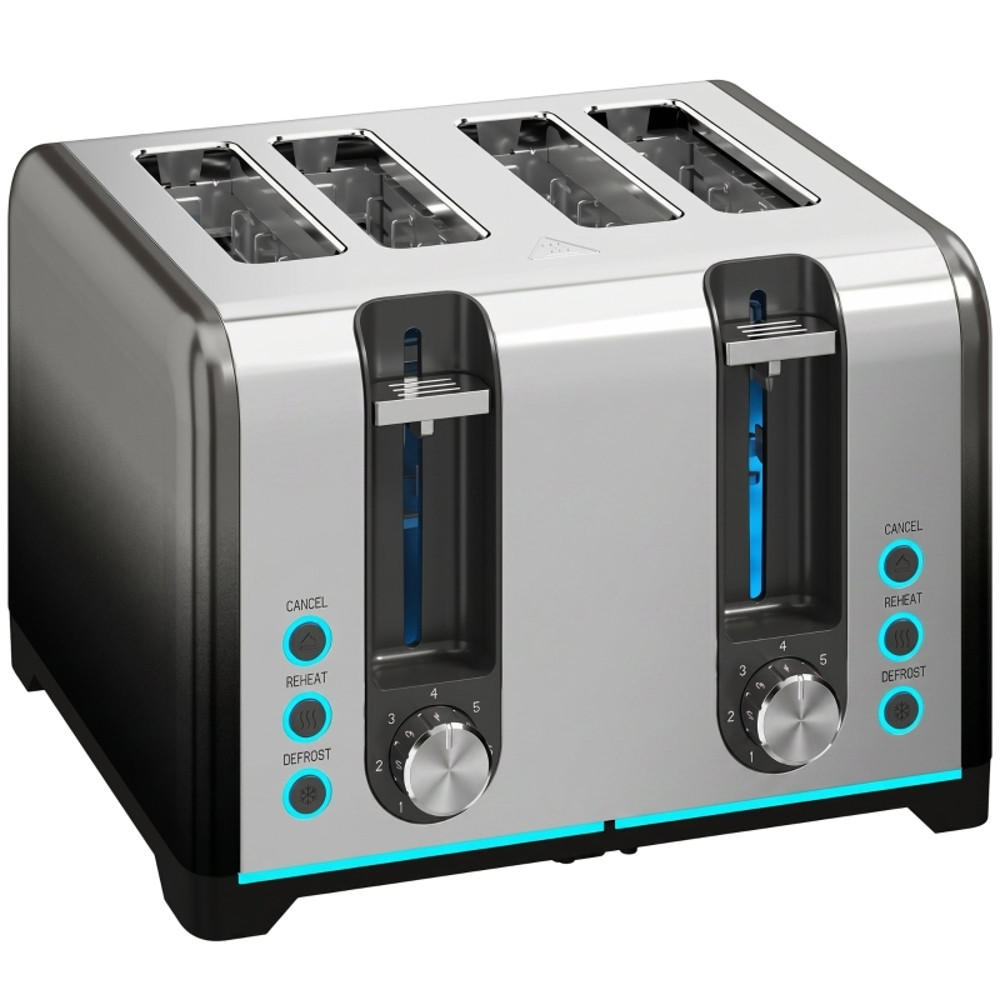 TOASTER 4-SCHEIBEN- 7 Bräunungsstufen, Auftaufunktion, Schwarz, 26,4/15,6/18,9 cm - Schwarz, Kunststoff (15.6/18.9/26.4cm) - Rolipo