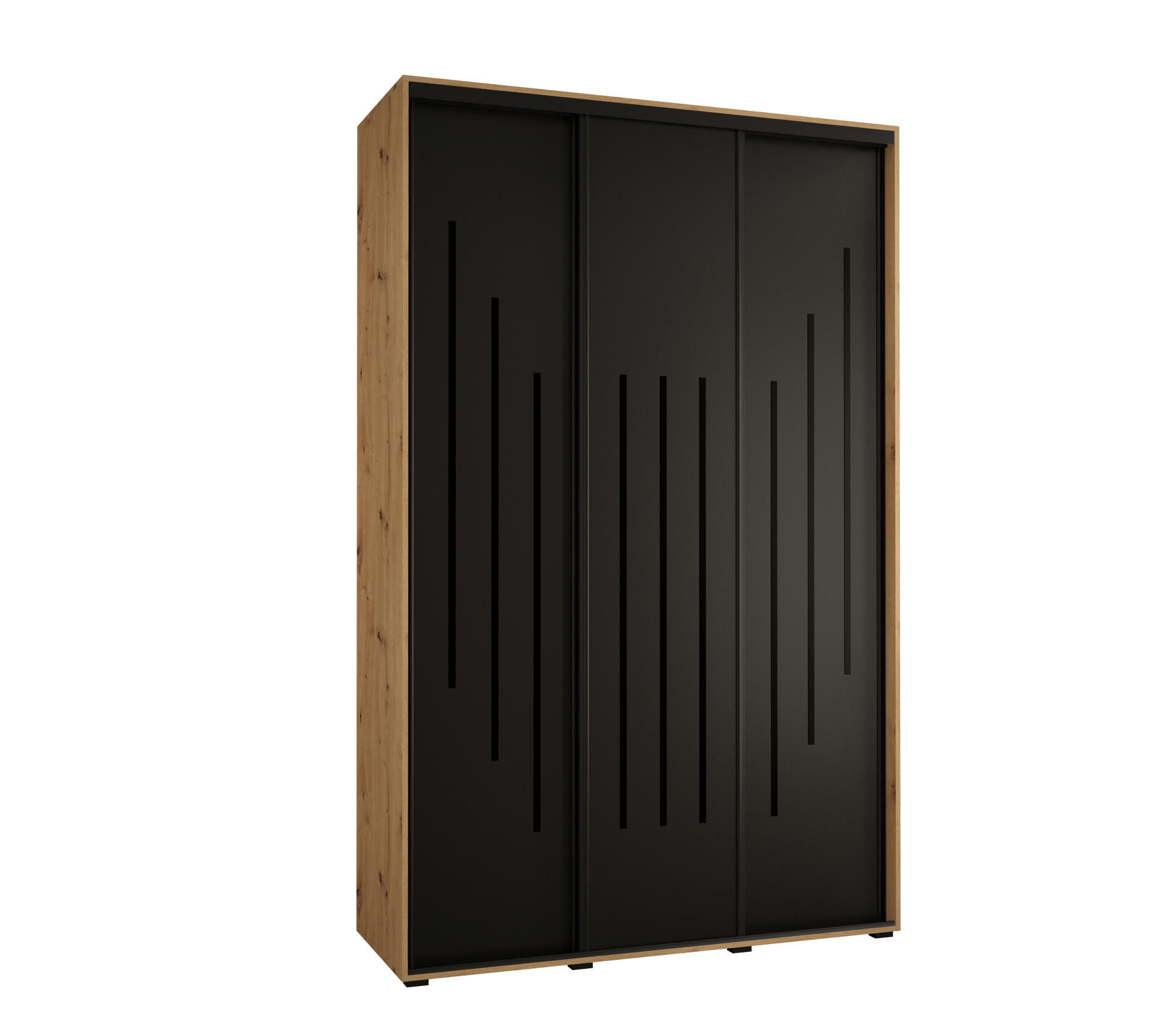SCHWEBETÜRENSCHRANK 235,2/160/45 3-türig - Schwarz/Eiche Artisan, Holz/Metall (160/235/45cm) - Abiks Möbel