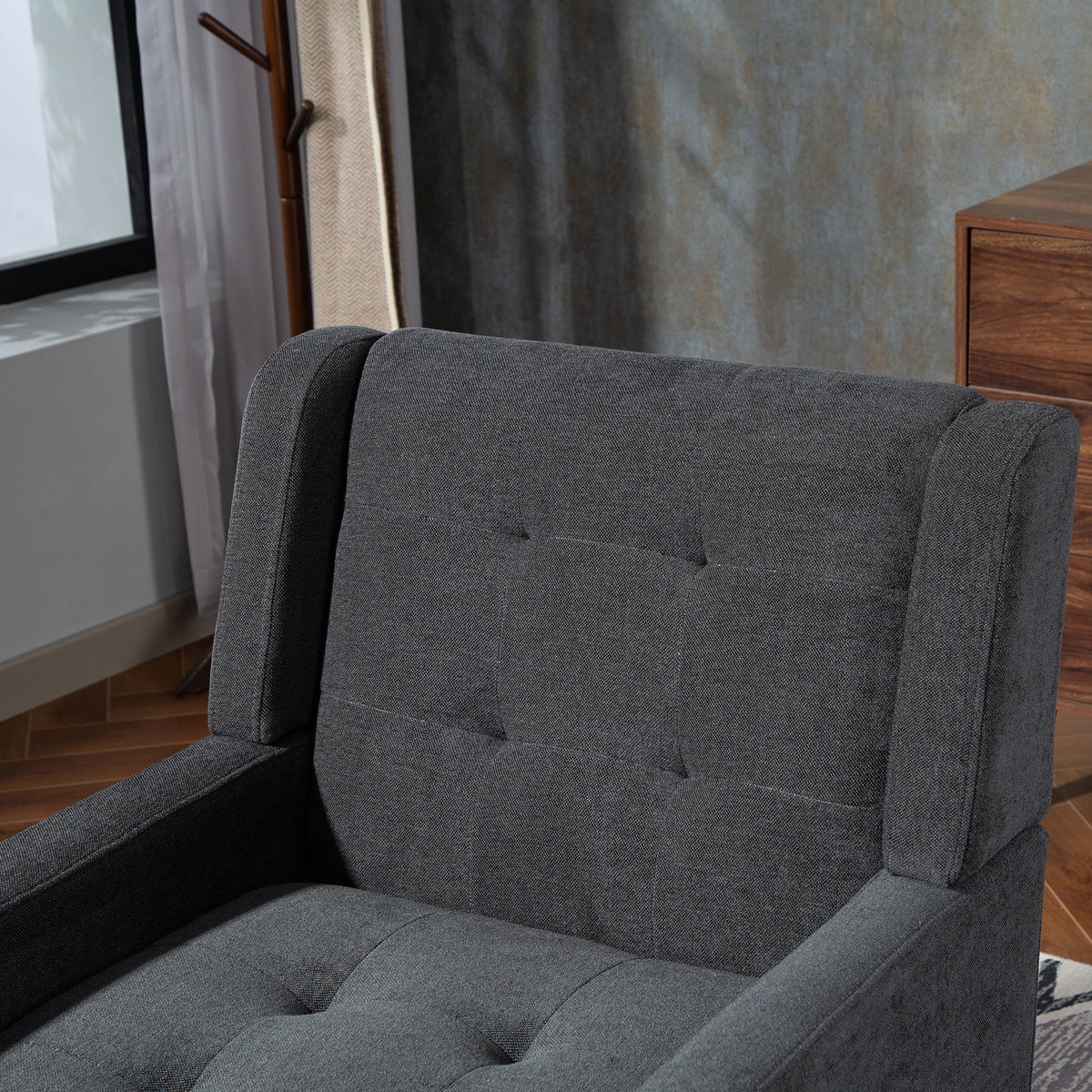 SESSEL 76/68/88 cm dunkelgrau aus Stoff mit Tufting und Massivholzbeinen - Dunkelgrau, Textil (76/88/68cm) - OKWISH