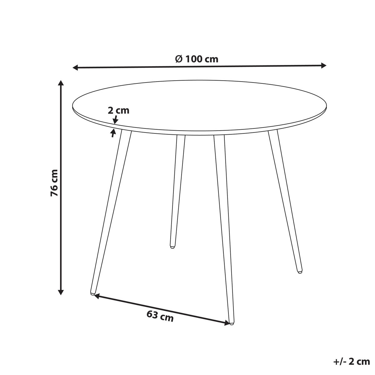 ESSTISCH heller Holzfarbton/schwarz 100 cm rund Bjorka - Hellbraun/Schwarz, Holzwerkstoff (100/100/76cm) - Beliani