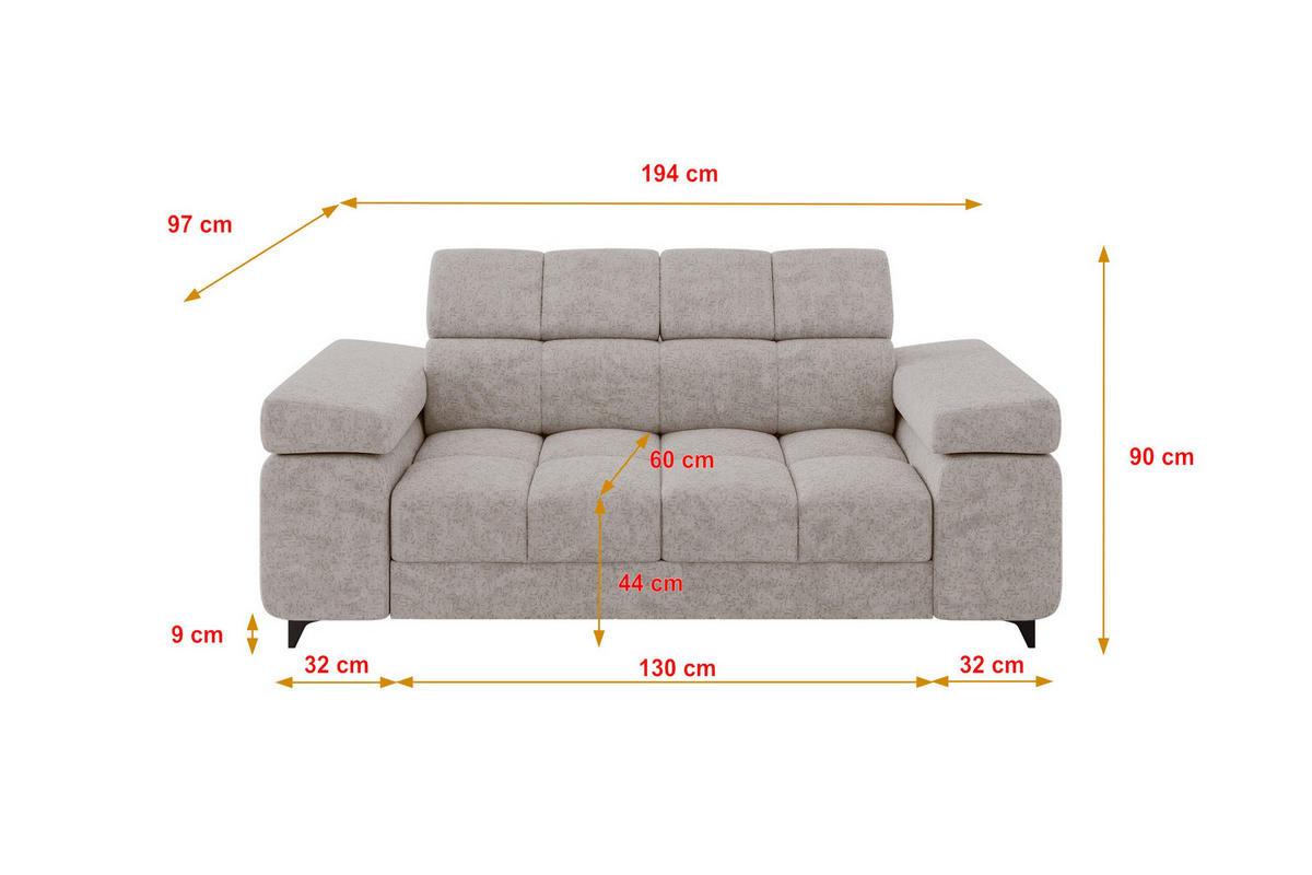 SOFA 2-Sitzer LORD-S1 194x97x90 cm Hellgrau Chenille - Hellgrau, Holzwerkstoff/Textil (194/90/97cm) - ALTDECOR