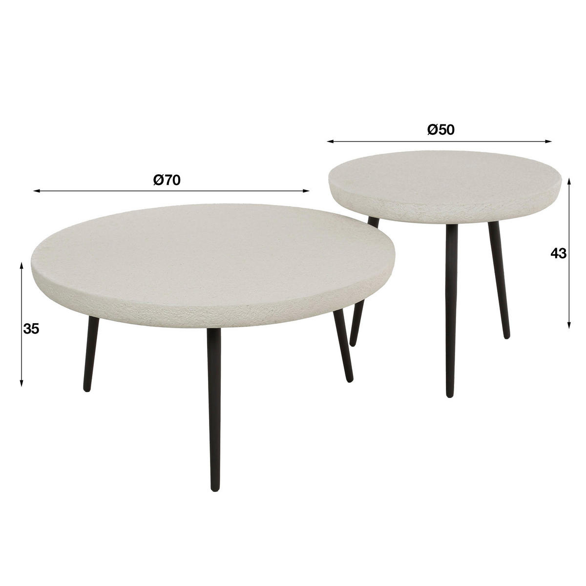 COUCHTISCH Ston Weiß 70/70/35 cm 2er-Set - Weiß, Stein (70/70/35cm) - Hoyz Collection