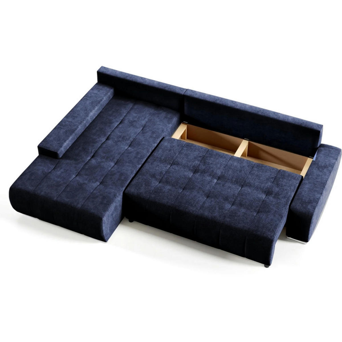 ECKSCHLAFSOFA Draco L Dunkelblau - Silberfarben/Dunkelblau, Textil/Metall (267/186cm) - Beautysofa