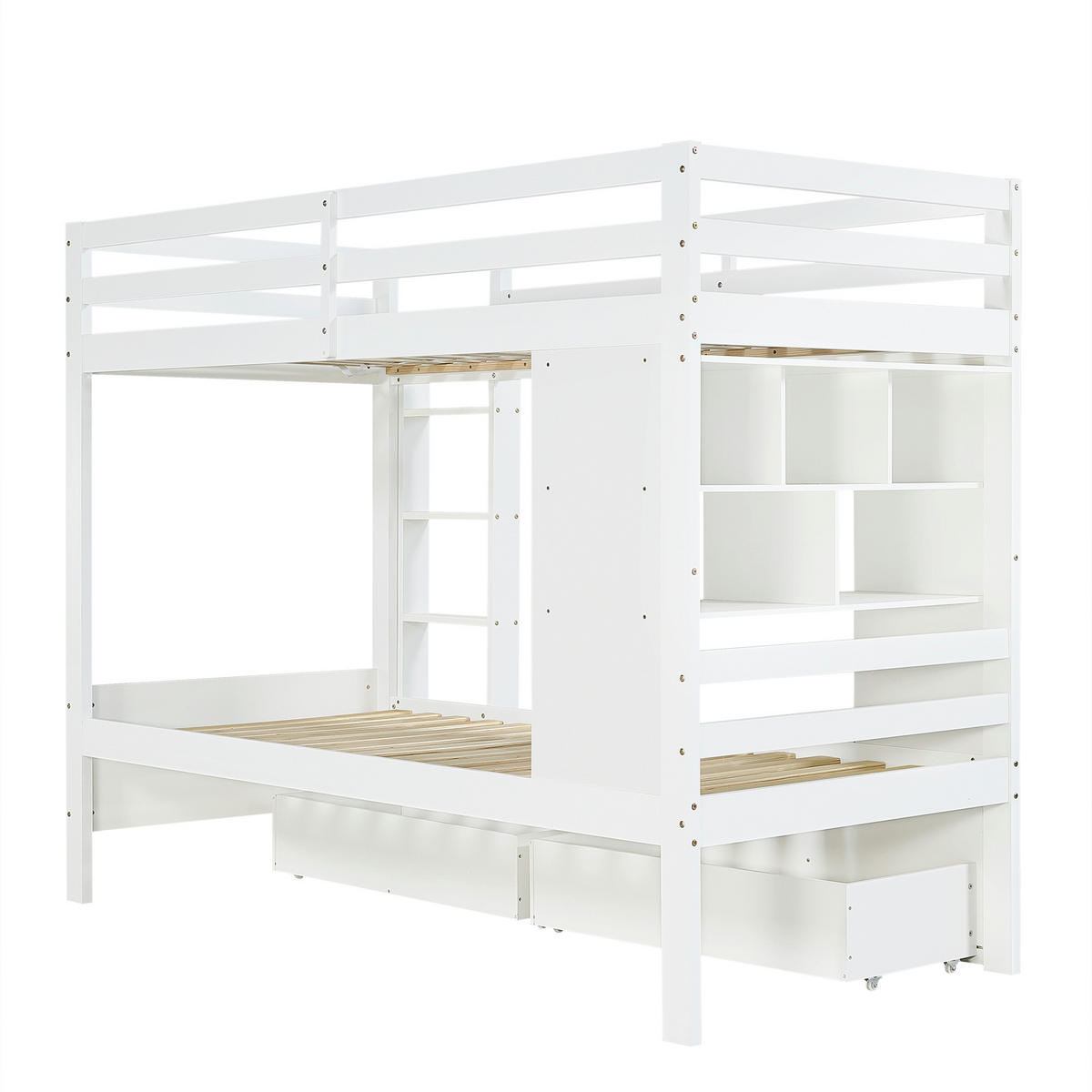 ETAGENBETT 90/200 cm in Weiß mit Schubladen und Regal - Weiß, Holz/Holzwerkstoff (90/200cm) - CHICFURN