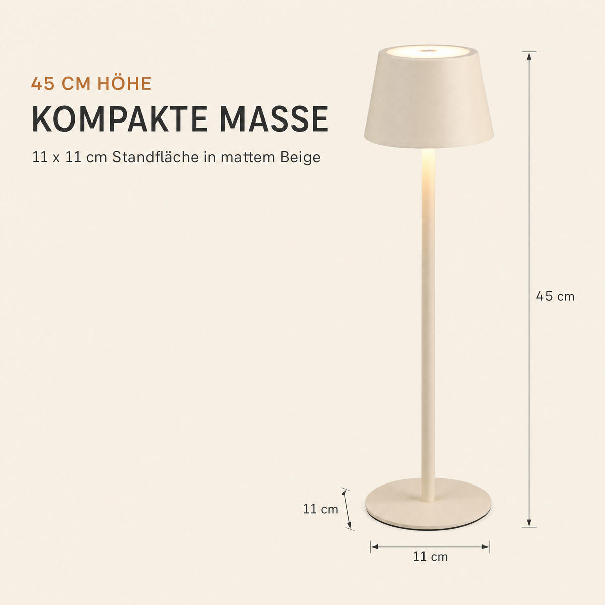 LED-TISCHLAMPE Akku 3-in-1 Beige dimmbar Flaschenaufsatz 26/45 cm Touch IP54 - Beige, Kunststoff (11/11/45cm) - Northpoint