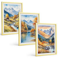 BILDER SET 3er Set - 40x60 cm Goldrahmen - Herbstliche Berge, Flusshäuser - Goldfarben, Kunststoff (40/60cm) - TULUP
