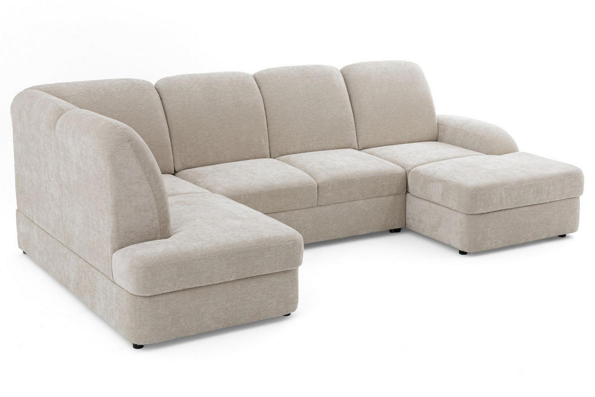 ECKSOFA VIBE U Links mit Schlaffunktion 129x263 Chenille Beige - Beige/Schwarz, Holz/Kunststoff (280/102/186cm) - Muffo