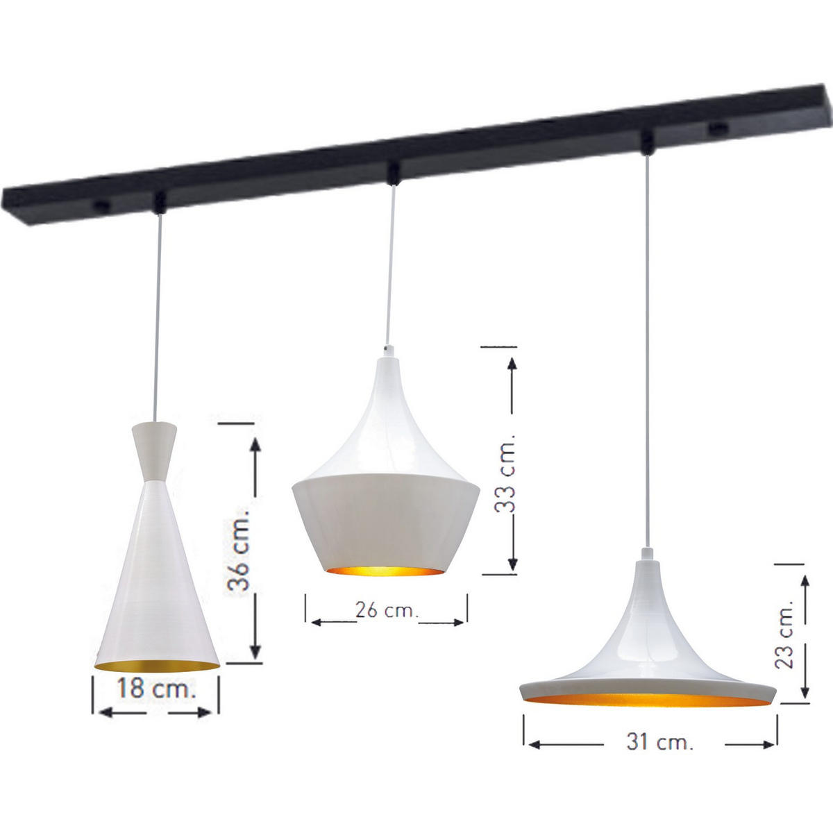 PENDELLEUCHTE Flammige Vintage Lampe x3 - Weiß, Metall (80/80/60cm) - Bamyum