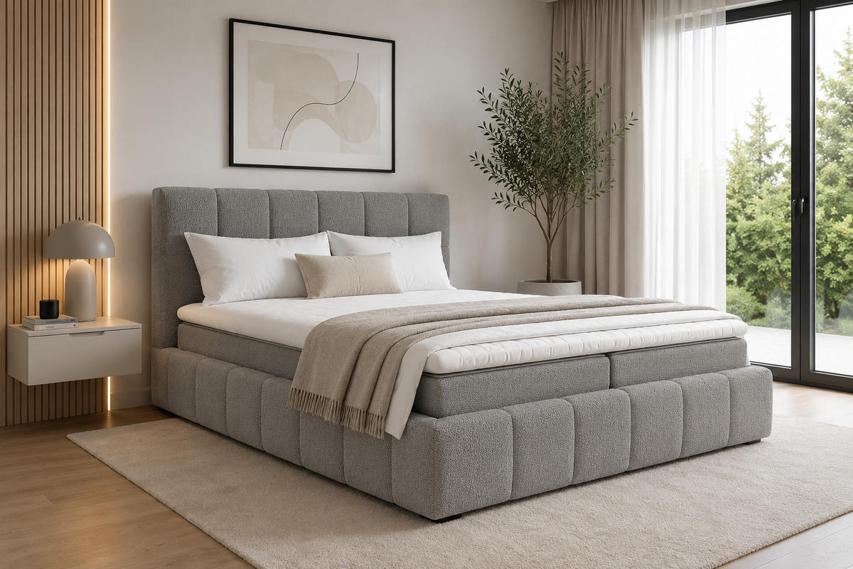 BOXSPRINGBETT AURA mit Topper und Bettkasten, Dunkelgrau, H3 Bonell, 200x200 cm - Dunkelgrau, Textil (200/200cm) - KS Home Concept