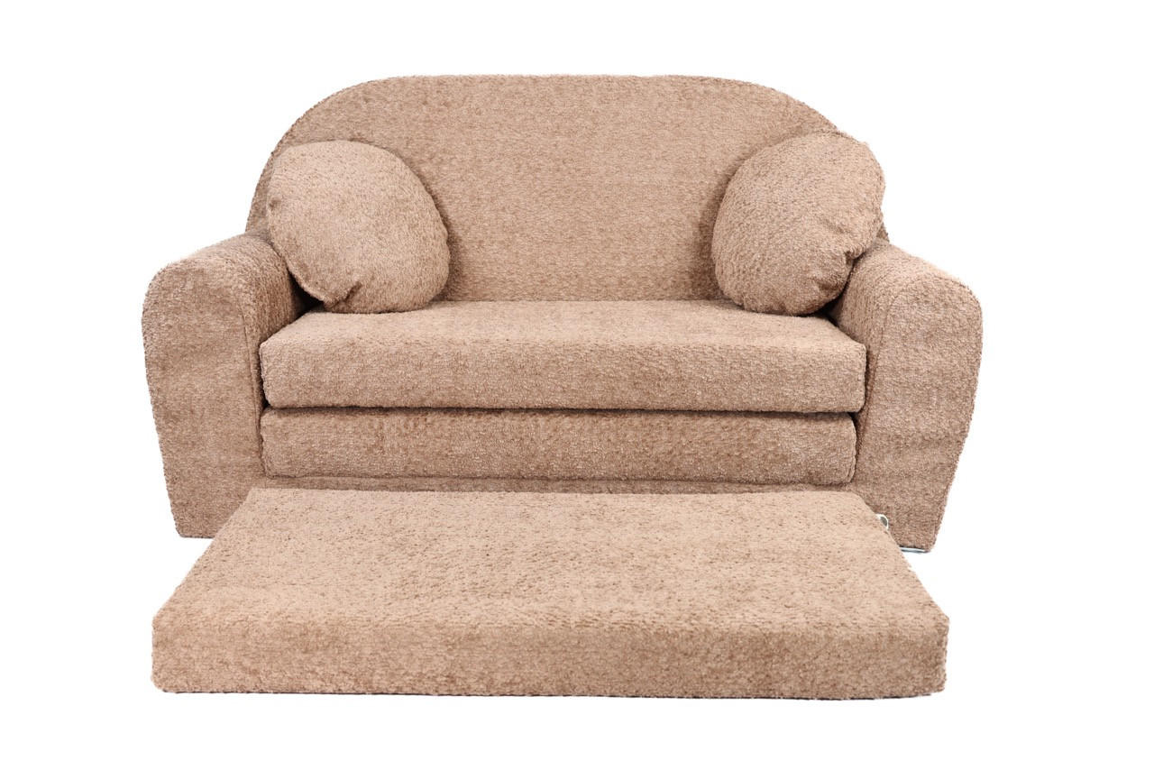 SOFA David - Ausklappbares Kindersofa aus Teddystoff mit Verlängerung - in Puderbraun - Braun, Textil (96/57/48cm) - Fortisline