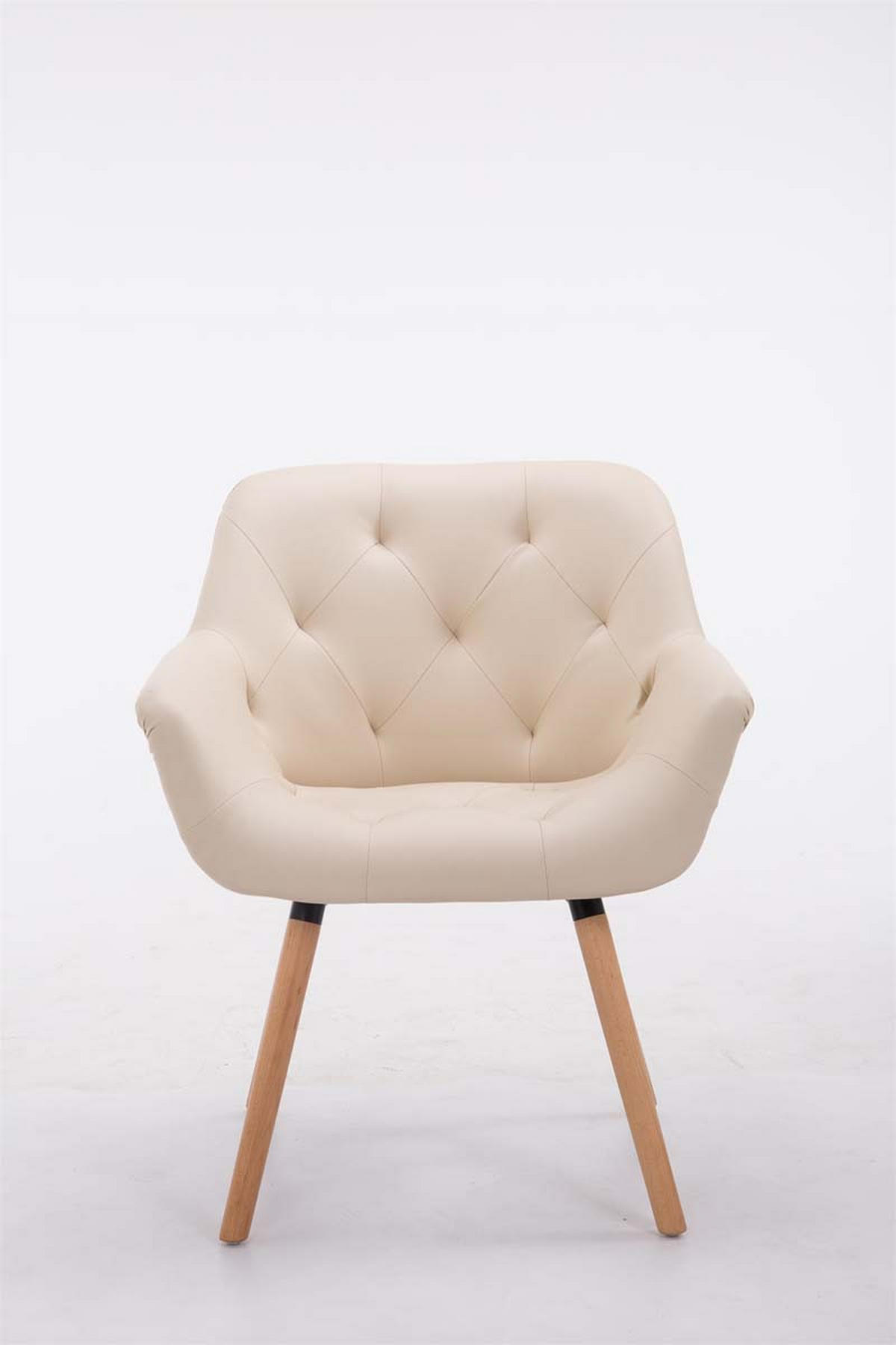 ARMLEHNENSTUHL Lederlook creme - Eukalyptusholzfarben/Creme, Holz/Textil (67/83/60cm) - CLP