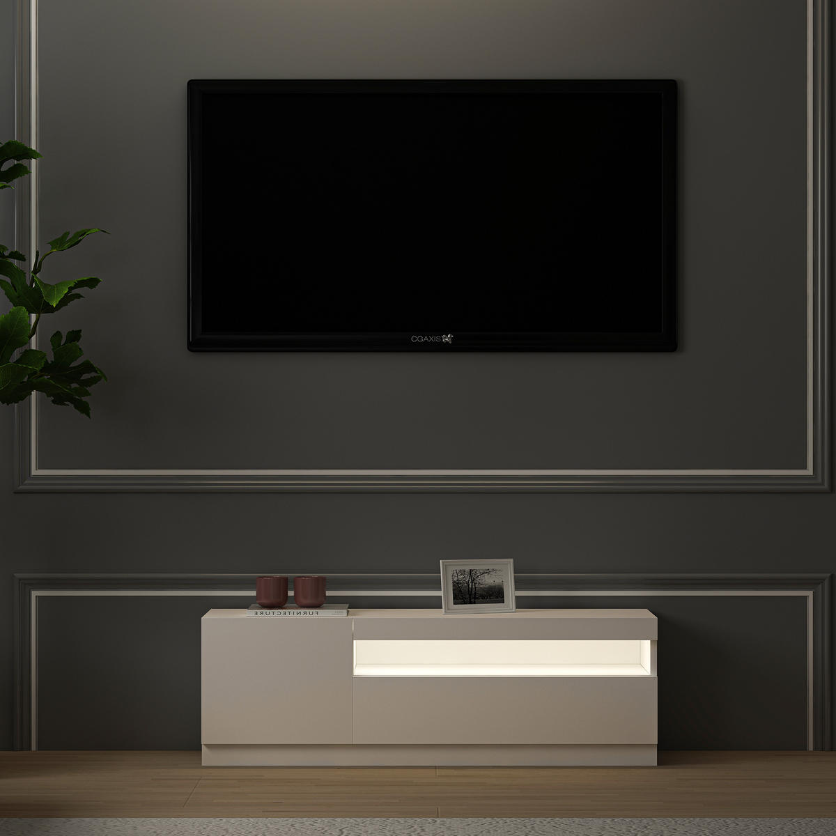 TV-LOWBOARD Weiß mit LED-Leuchten Hochglanz Links 2/2 9482 - Weiß, Holzwerkstoff (120/40/37cm) - moebel17