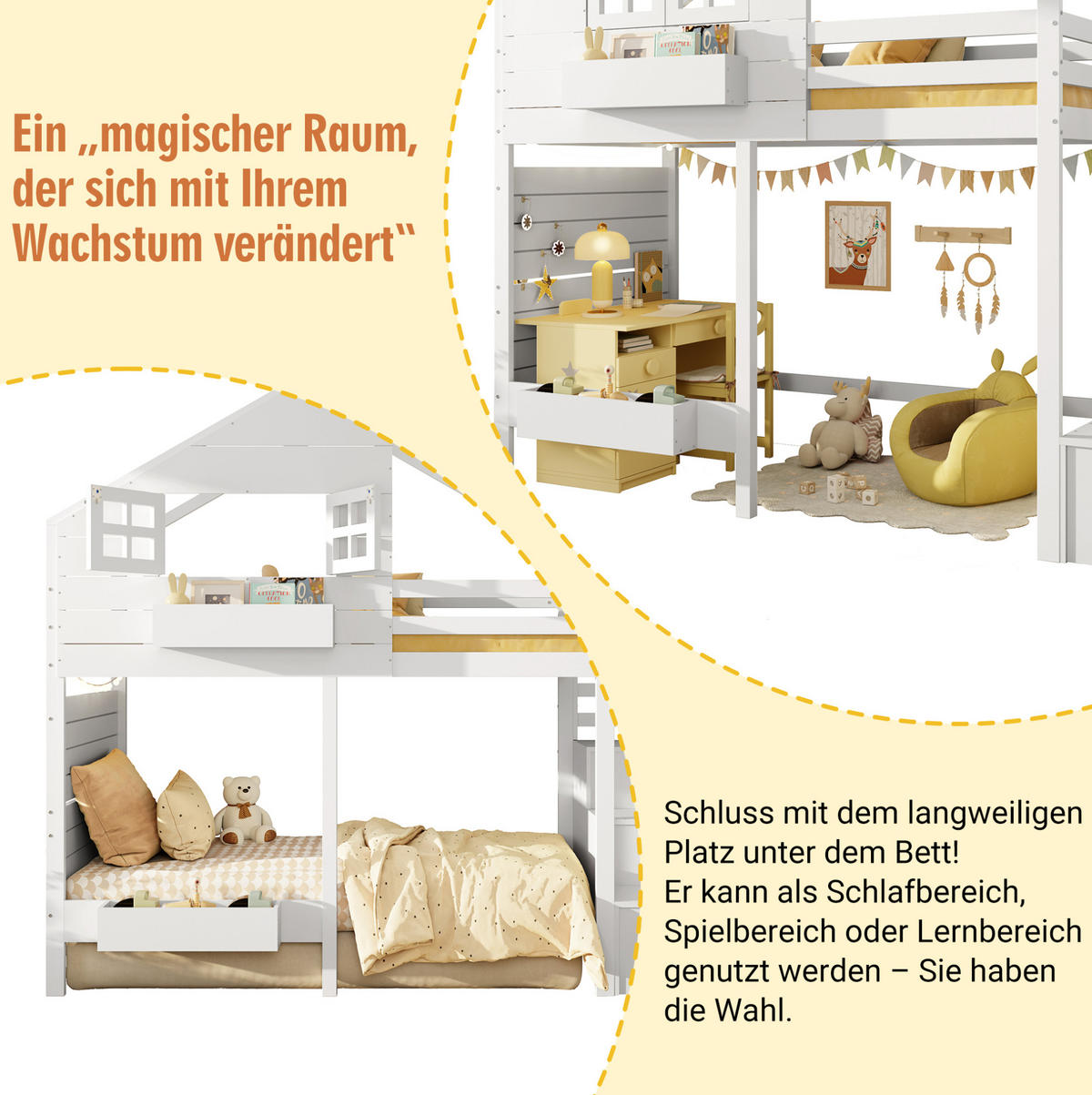 ETAGENBETT 90/200 cm Weiß aus Kiefer Massivholz mit Stauraumtreppe und Fenster - Weiß, Holzwerkstoff (90/200cm) - OKWISH