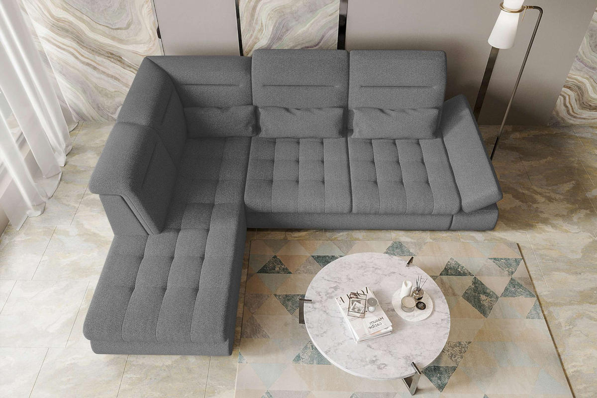 ECKSOFA Toscana Strukturstoff inkl. Schlaffunktion - Anthrazit, Textil (227/279cm) - 99rooms