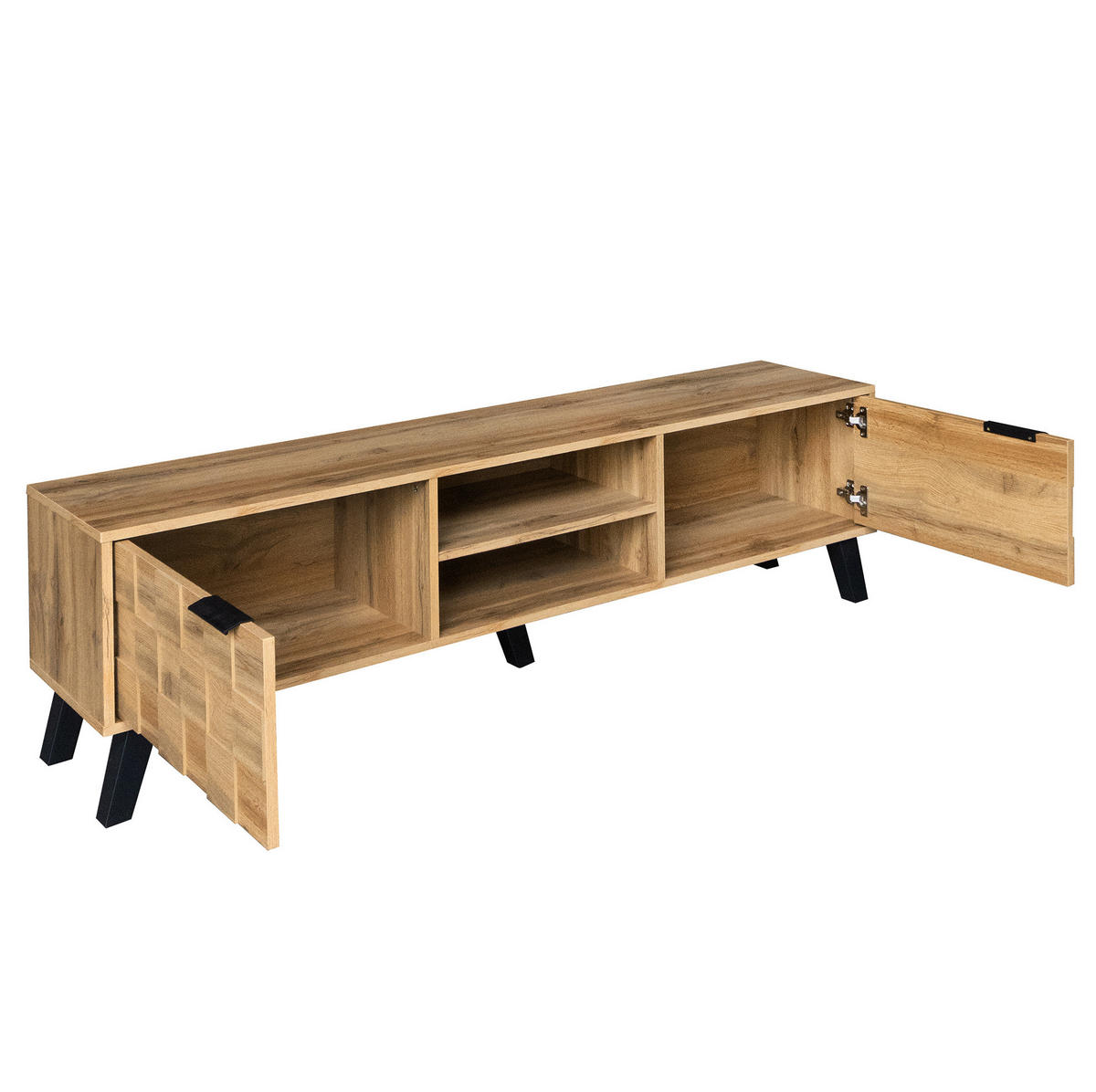LOWBOARD 160,5/35,5/45 cm aus Spanplatte mit 2 Türen und 2 offenen Fächern Holzfarbe - Naturfarben, Holzwerkstoff (160.5/45/35.5cm) - Modenvie