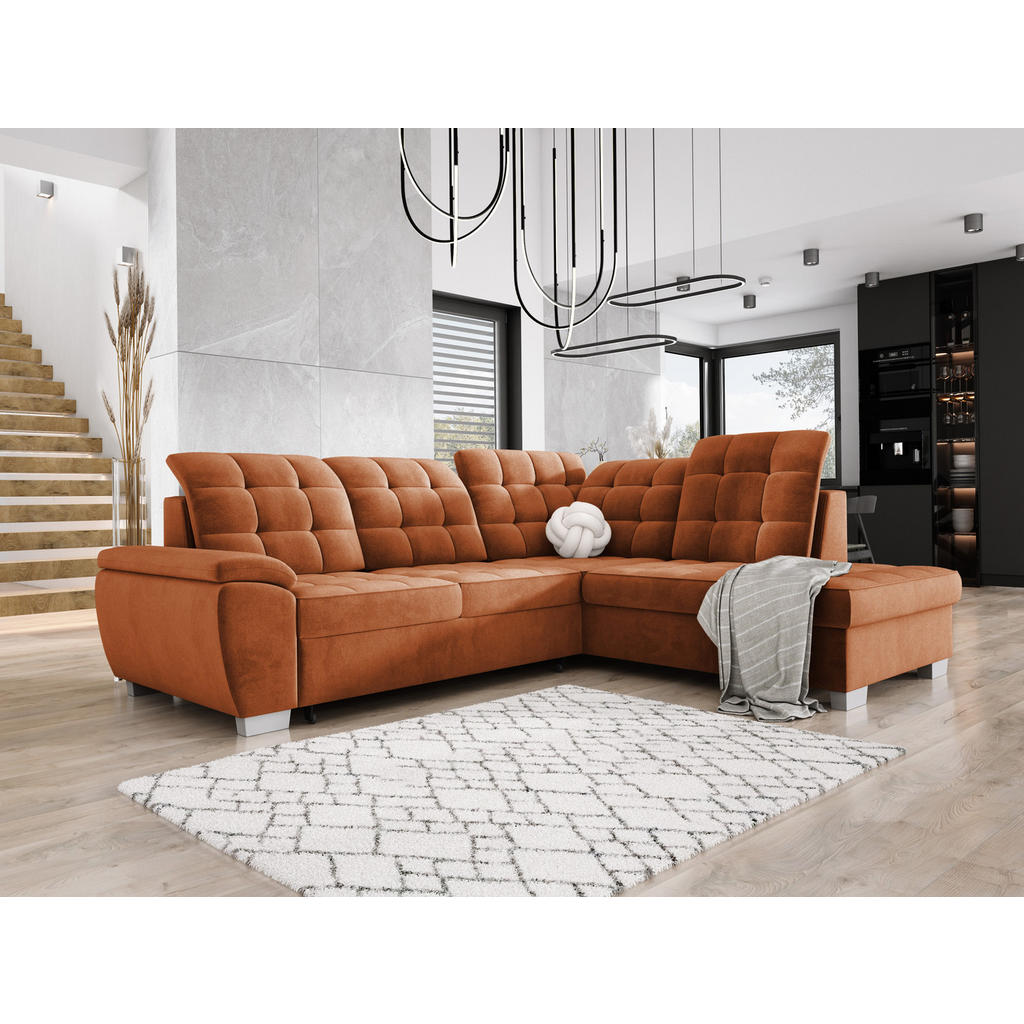 Thumbnail - DomoHome Ecksofa, Dunkelorange, Textil, Rechteckig, 258x212 cm, Wohnzimmer, Sofas & Couches, Wohnlandschaften, Ecksofas