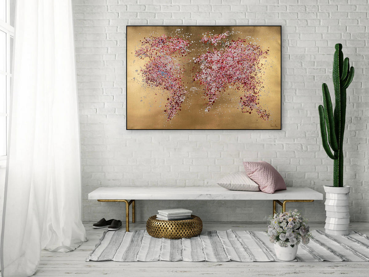 ÖLGEMÄLDE 120/80 cm - Pink/Goldfarben, Holz/Textil (1.96/80cm) - KUNSTLOFT