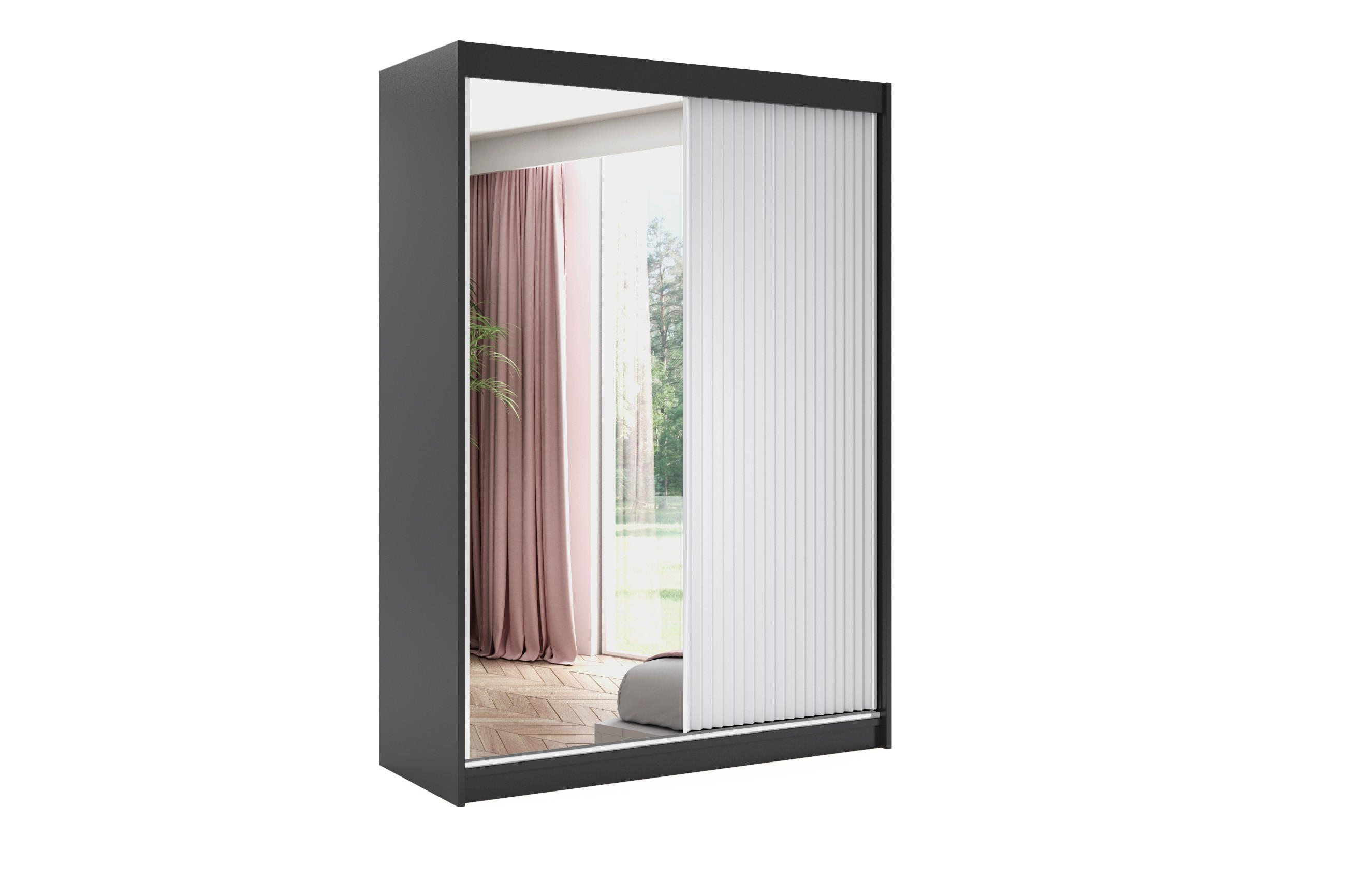 KLEIDERSCHRANK RYFLO mit LED - 150 - Schwarz|Weiß - Schwarz/Weiß, Holzwerkstoff (150/215/61cm) - ALTDECOR