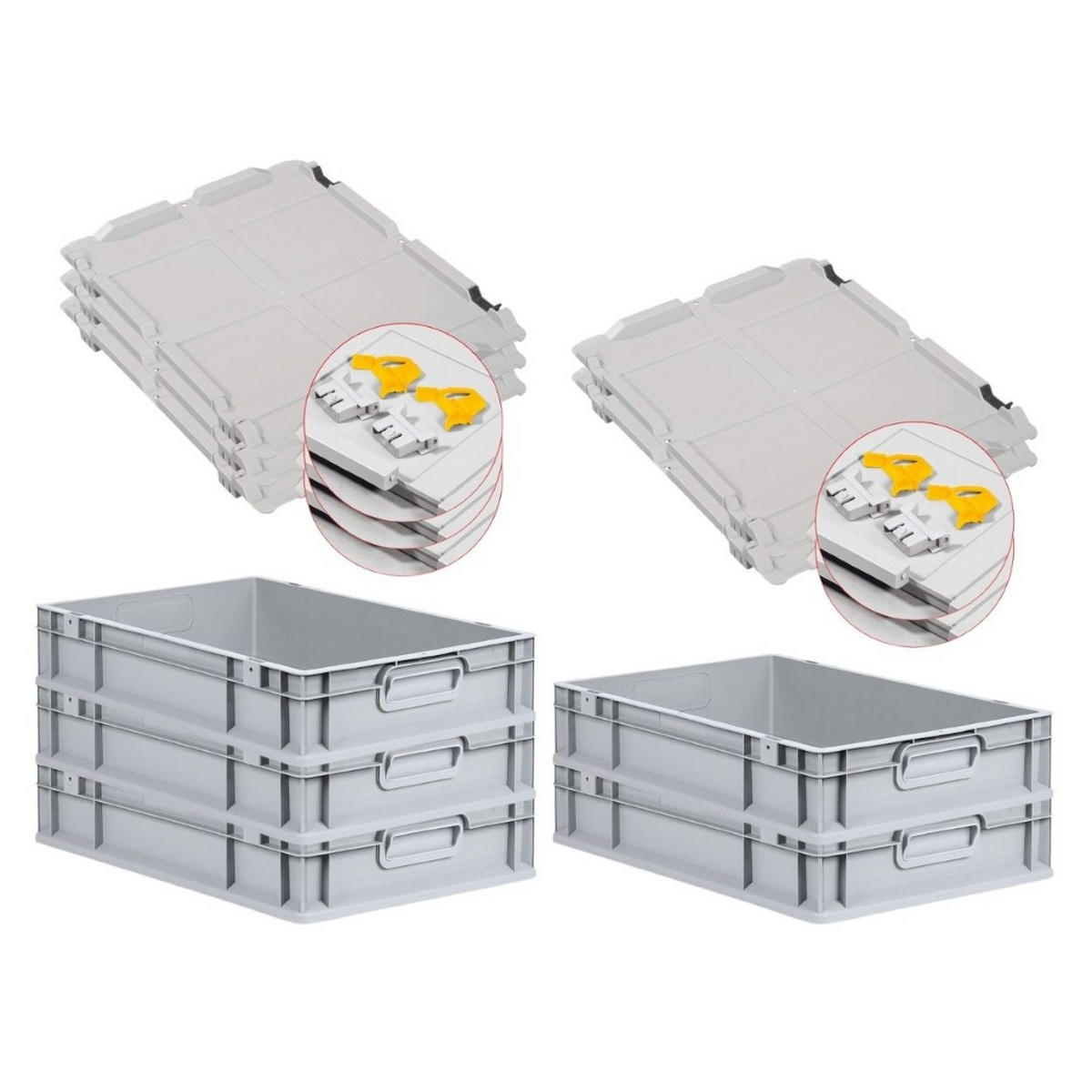 EUROBOX 5x Nextgen Economy Mit Scharnierdeckel Grau/Gelb Griffe Geschlossen 23 Liter - Gelb, Kunststoff (40/12/60cm) - PROREGAL