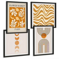 BILDER SET 4er Set - 50x50 cm & 40x60 cm Schwarzer Rahmen - Geometrische Pflanzenmuster - Schwarz, Kunststoff (50/50cm) - TULUP