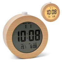 VÄCKARKLOCKA natur bokträ digital - Ljusbrun, Trä/Plast (9.5/9.5/5cm) - Relaxdays