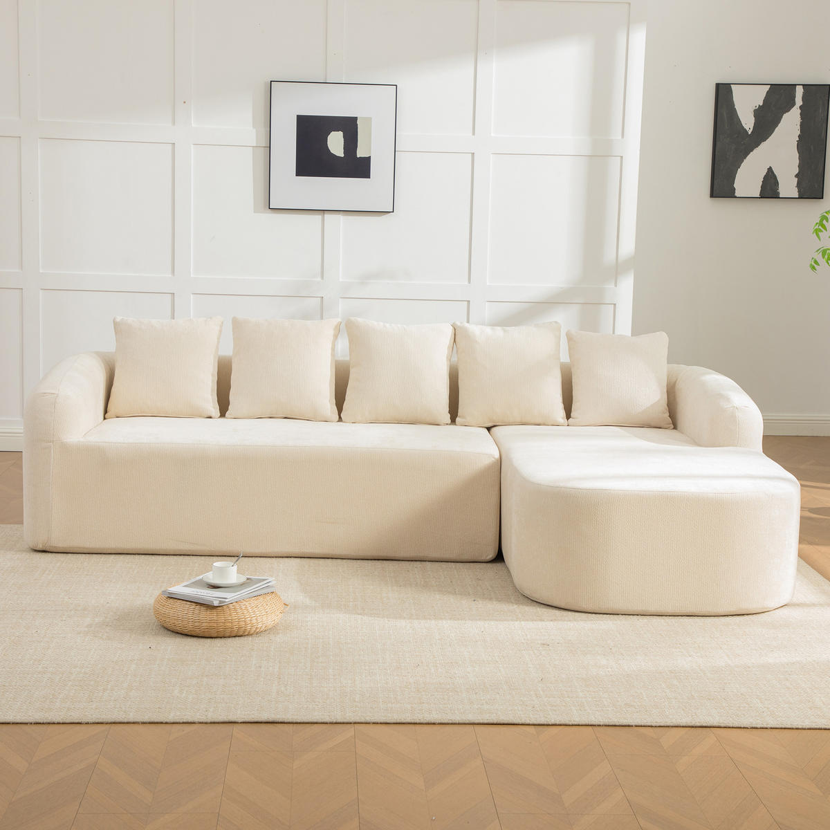 ECKSOFA Chenille Beige mit Kissen - Beige, Textil (270/172cm) - WISHDOR