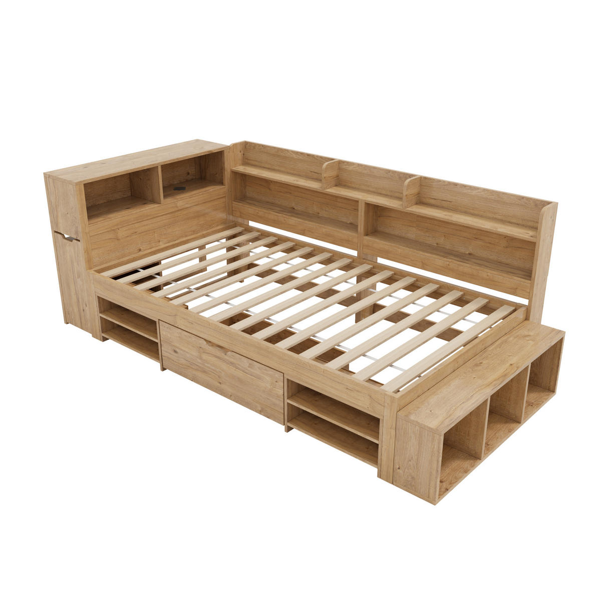 KINDEREINZELBETTEN aus Sperrholz 90x200 cm in Natur mit Stauraum - Naturfarben, Holzwerkstoff (90/200cm) - Modfu