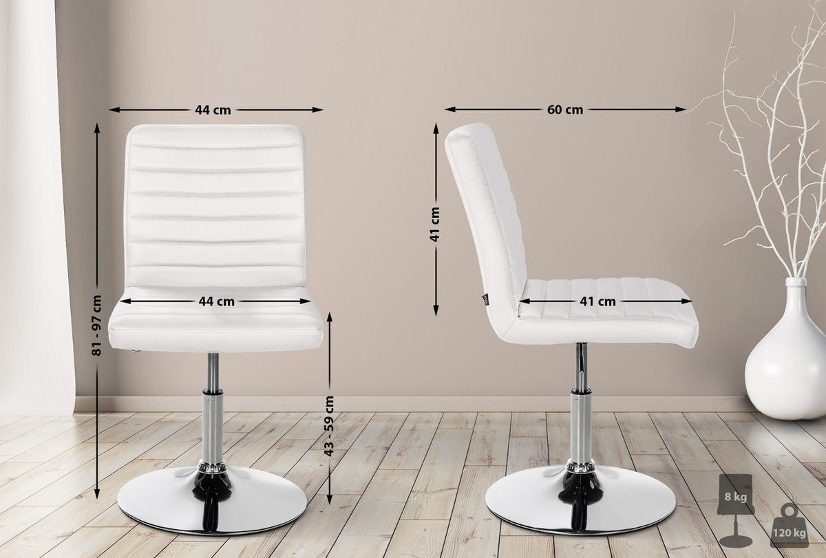 DREHSTUHL 2er Set Lederlook weiß - Chromfarben/Weiß, Textil/Metall (44/81/60cm) - CLP