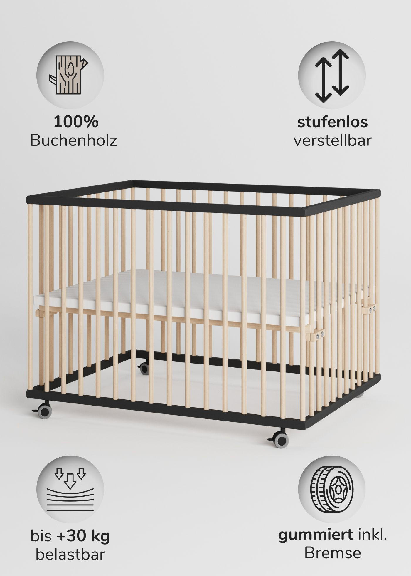 LAUFGITTER 75x100 cm - schwarz/natur - Premium Kollektion - Schwarz/Naturfarben, Holz (100/74/75cm) - Sämann – make a difference.