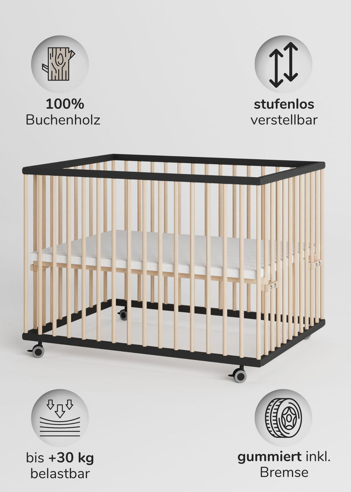 LAUFGITTER 75x100 cm mit Schlupfsprossen - schwarz/natur - Premium Kollektion - Schwarz/Naturfarben, Holz (100/74/75cm) - Sämann – make a difference.