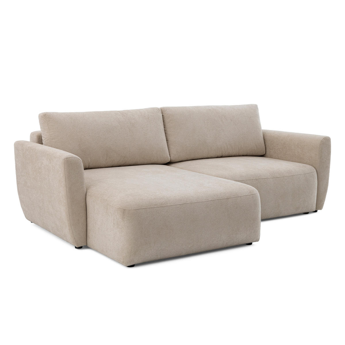 ECKSOFA BELLA L Links mit Schlaffunktion 140x205 Velours Beige - Beige/Schwarz, Holz/Kunststoff (230/165cm) - Muffo