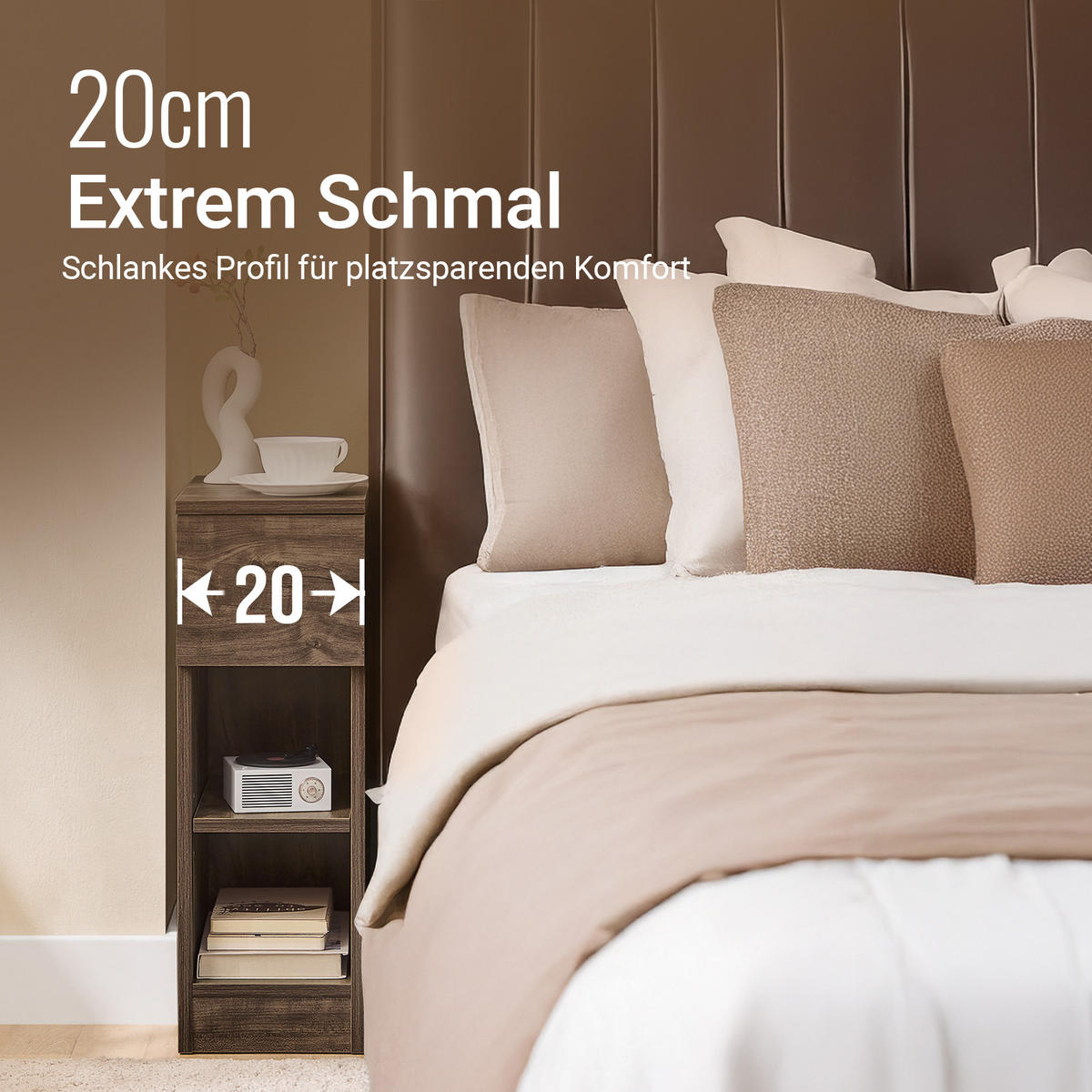 NACHTTISCH schmal, 20x35x60 cm, Braun - Braun, Holzwerkstoff (20/60/35cm) - SoBuy