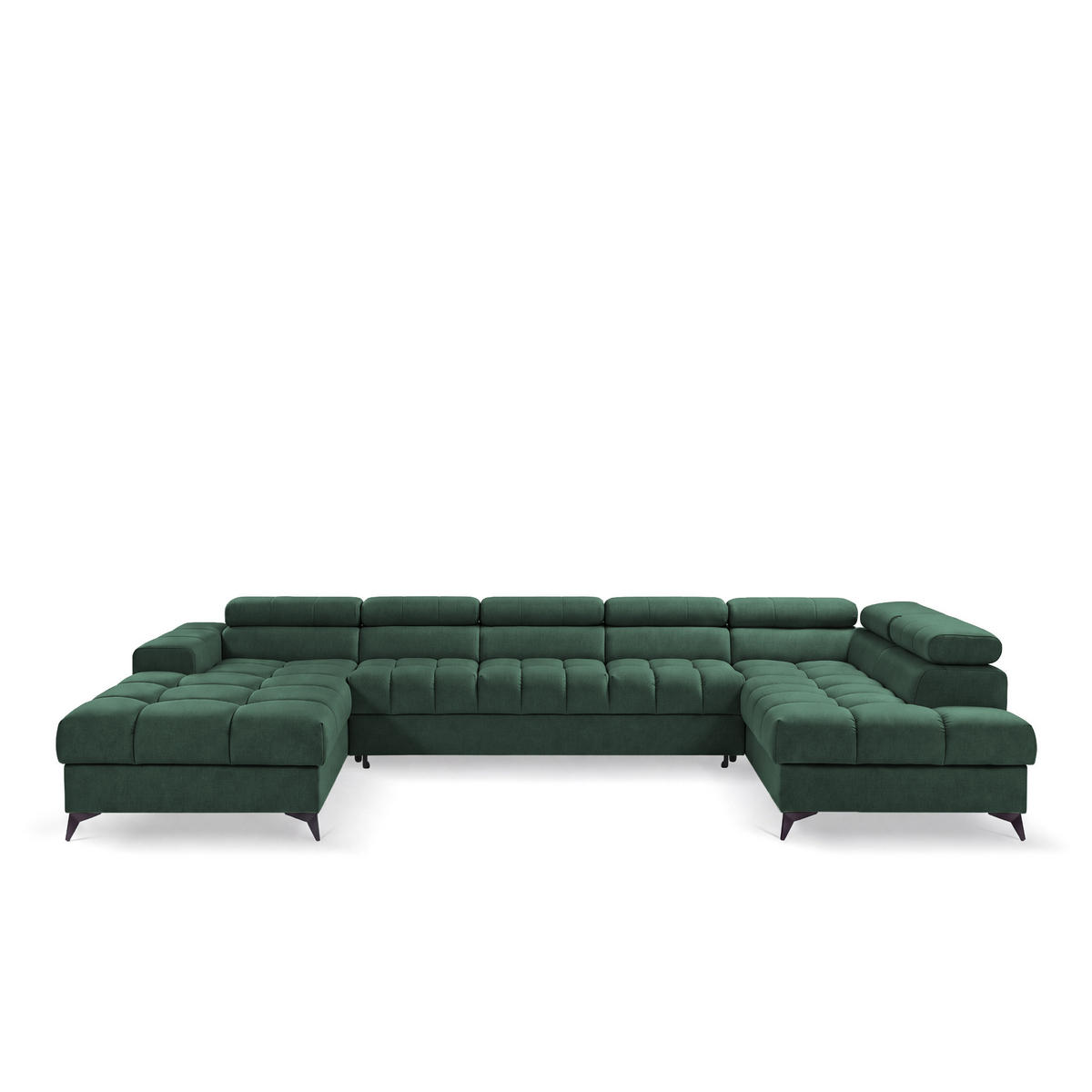 ECKSOFA PUDDING MAXI U Rechts mit Schlaffunktion 125x330 Velours Grün - Schwarz/Grün, Holz/Textil (421/203cm) - Muffo