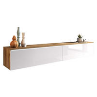 TV-LOWBOARD D180 mit weißer LED Beleuchtung - Weiß Hochglanz/Silberfarben, Holzwerkstoff/Kunststoff (180/30/33cm) - MIRJAN24