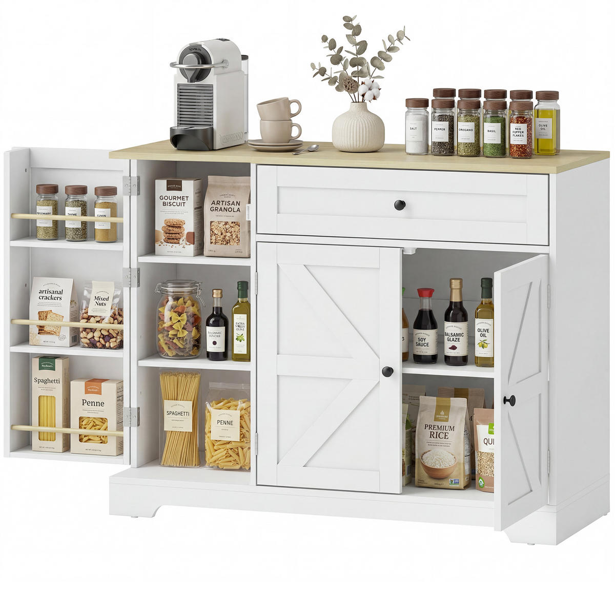 SIDEBOARD DE-08721 Weiß+Holz - Weiß, Holzwerkstoff (100/81/40cm) - ComfortXL