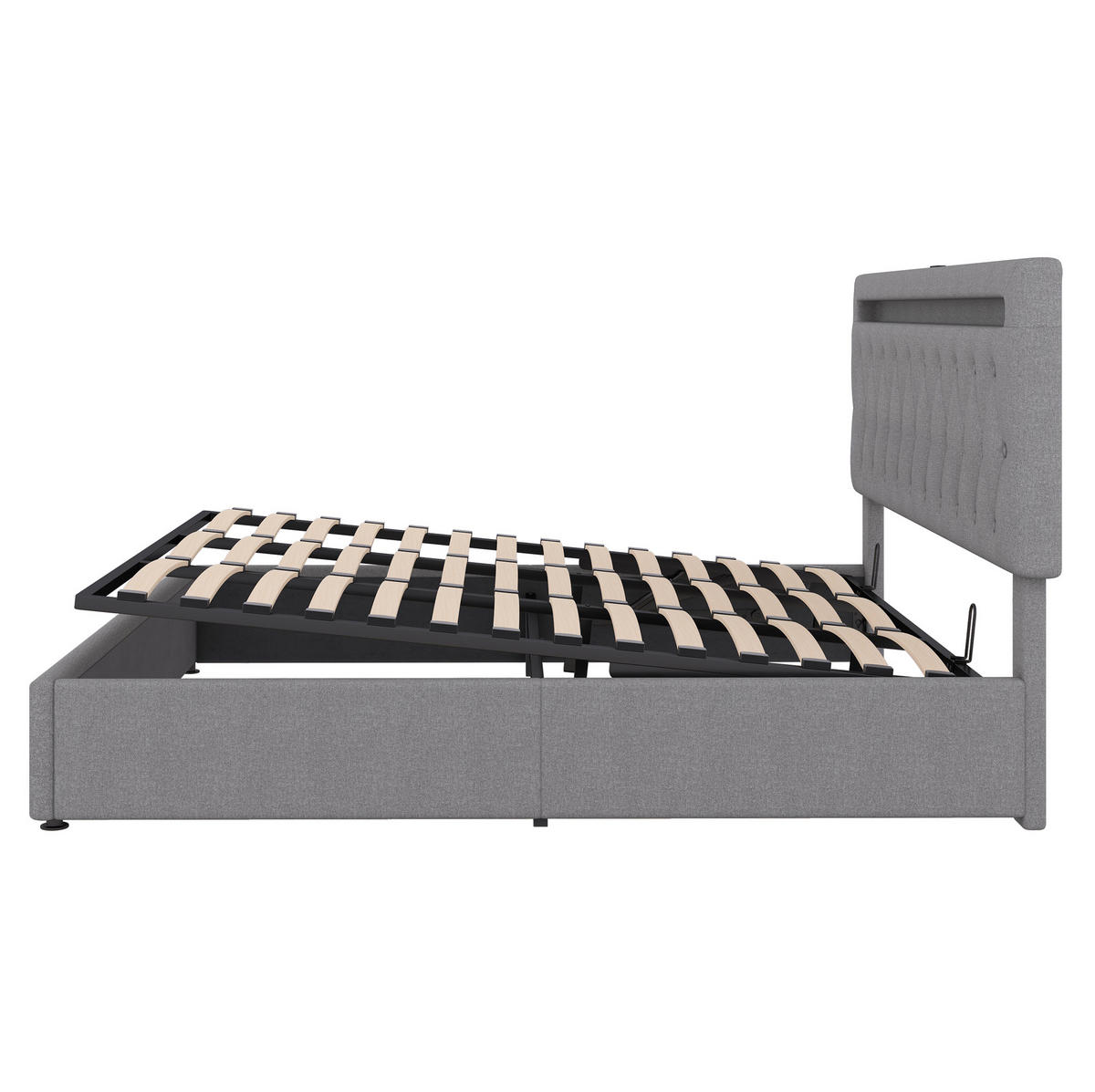 ČALÚNENÁ posteľ z ľanu a MDF 180x200 cm sivá s hydraulickým úložným priestorom, LED osvetlením a USB portom - sivá, textil (180/200cm) - Modfu
