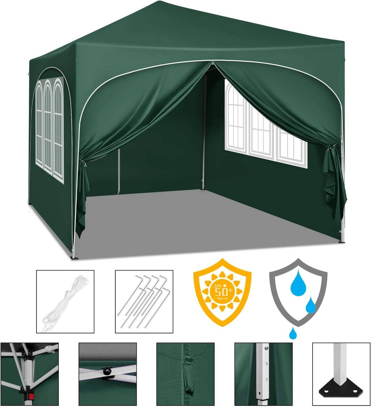 PAVILLON, Faltpavillon 3x3 m, mit 4 Seitenwänden, Grau - Grün, Metall (300/260/300cm) - Woltu