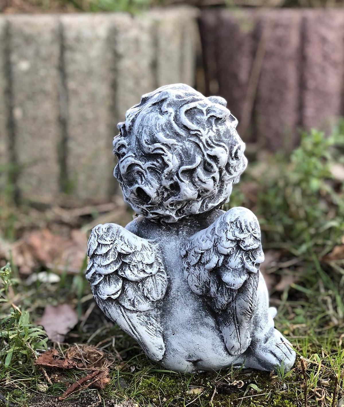 STEINFIGUR Engel Engelchen, massiver Steinguss, Frostfest - Grau, Stein (12/19/16cm) - stoneandstyle