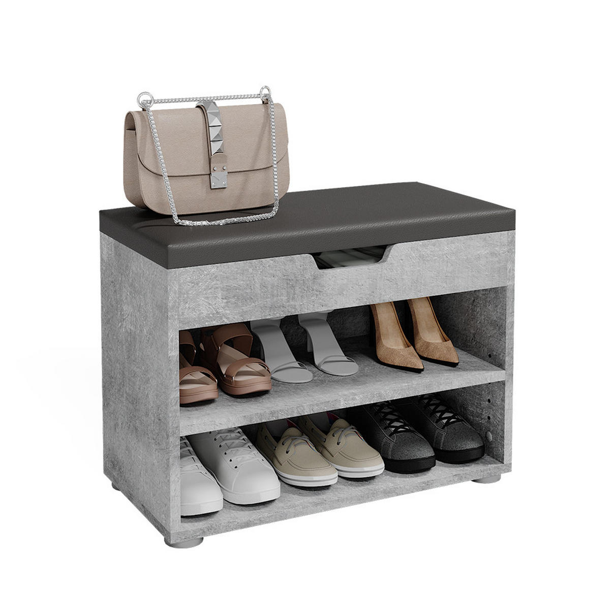SCHUHBANK Rolfe Beton 60 x 45 cm - Grau, Holzwerkstoff (60/45/30cm) - Vicco