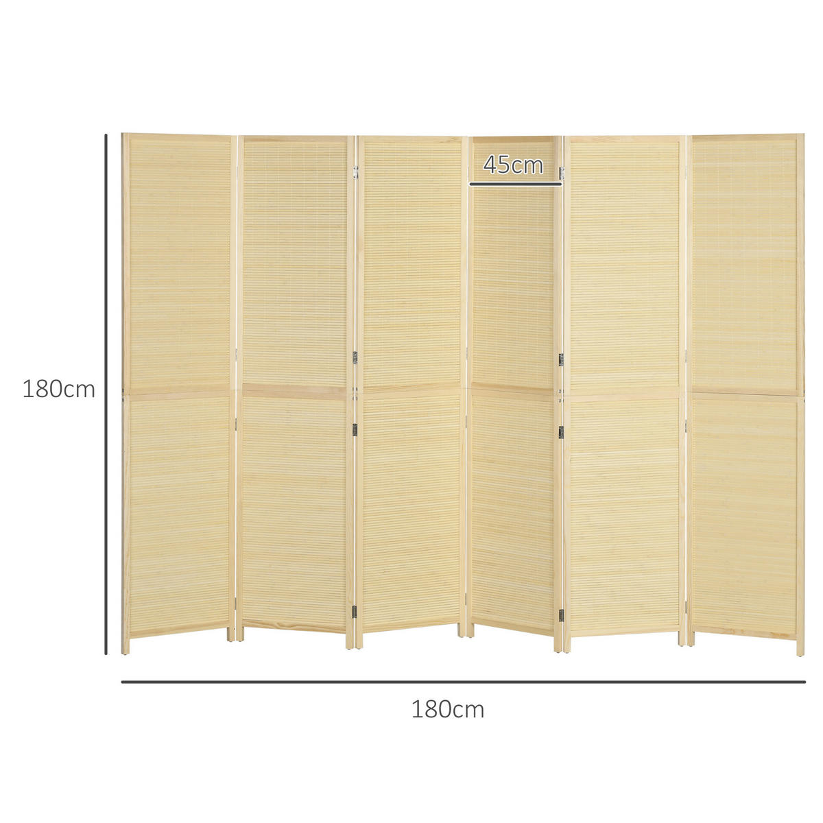 PARAVENT DE-14271 6 Paneele, 270x180 cm, klappbar Natur - Naturfarben, Naturmaterialien (270/180/1.6cm) - ComfortXL