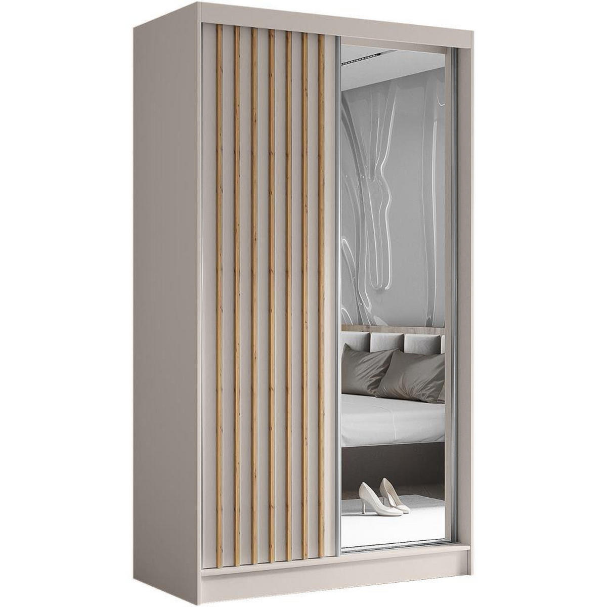 SCHWEBETÜRENSCHRANK Helix 120/216/61 kaschmir+eiche Artisan mit Schubladeneinsätze - Kaschmir, Holzwerkstoff (120/216/61cm) - Beautysofa