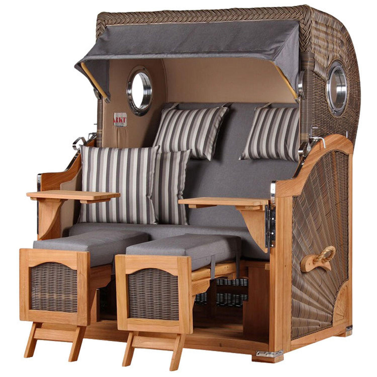 STRANDKORB Komplettset: Ammersee Teak Bullauge - PE grau - Modell 544 - Grau, Holz/Kunststoff (125/165/80cm) - bene living