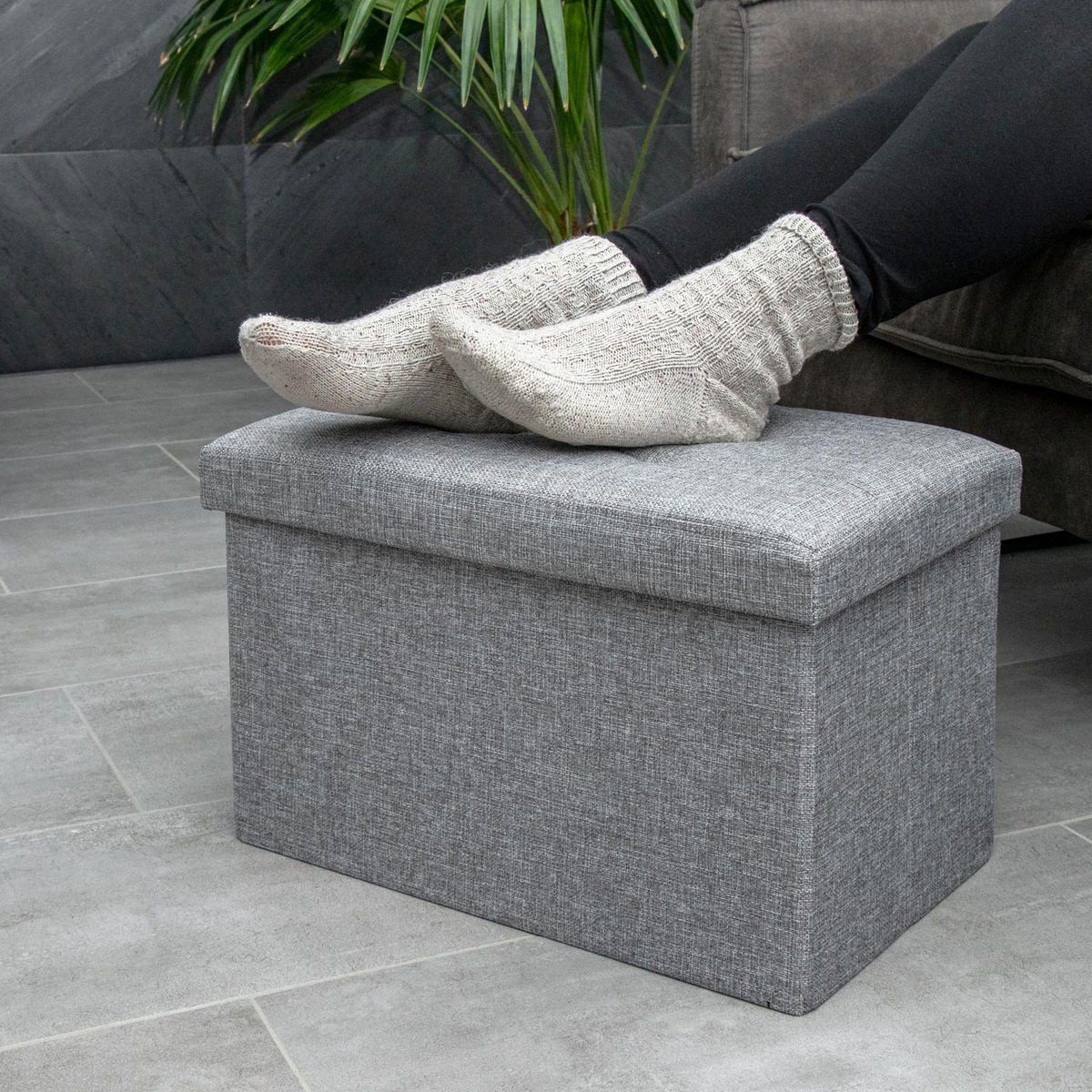 SITZBOX Faltbar mit Stauraum 49/30/30 cm (Grau) - Grau, Textil (30/30/49cm) - Intirilife