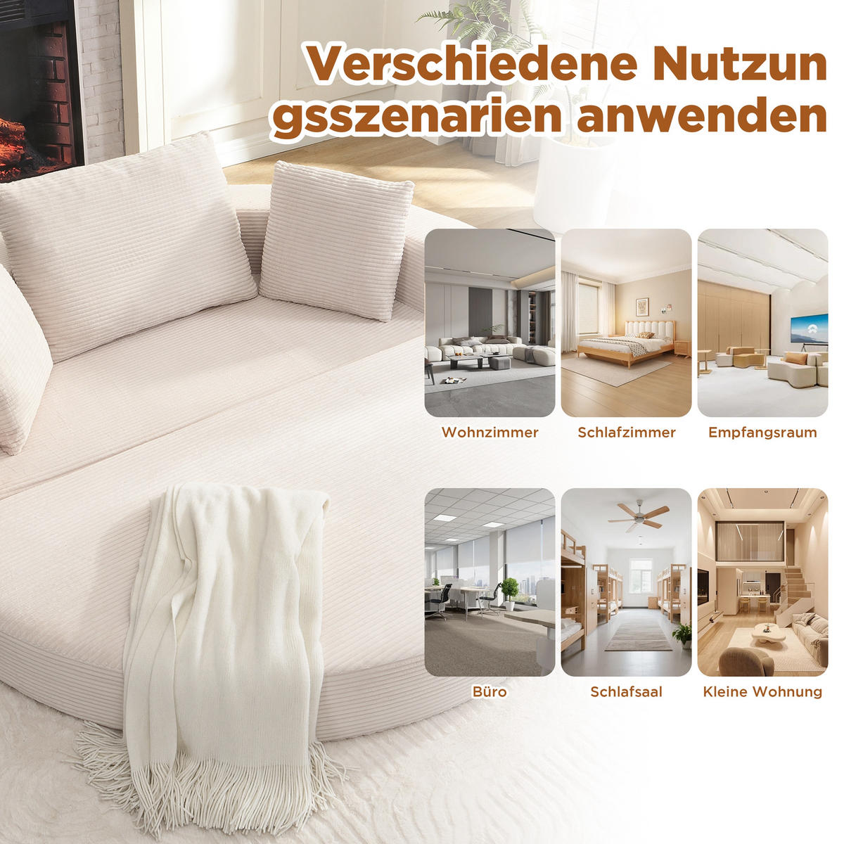 FALTSOFA, freistehendes Klappbett – mit Kissen, modulares Sofa, 173 x 176 cm - Beige, Textil (173/60/88cm) - Vallsero