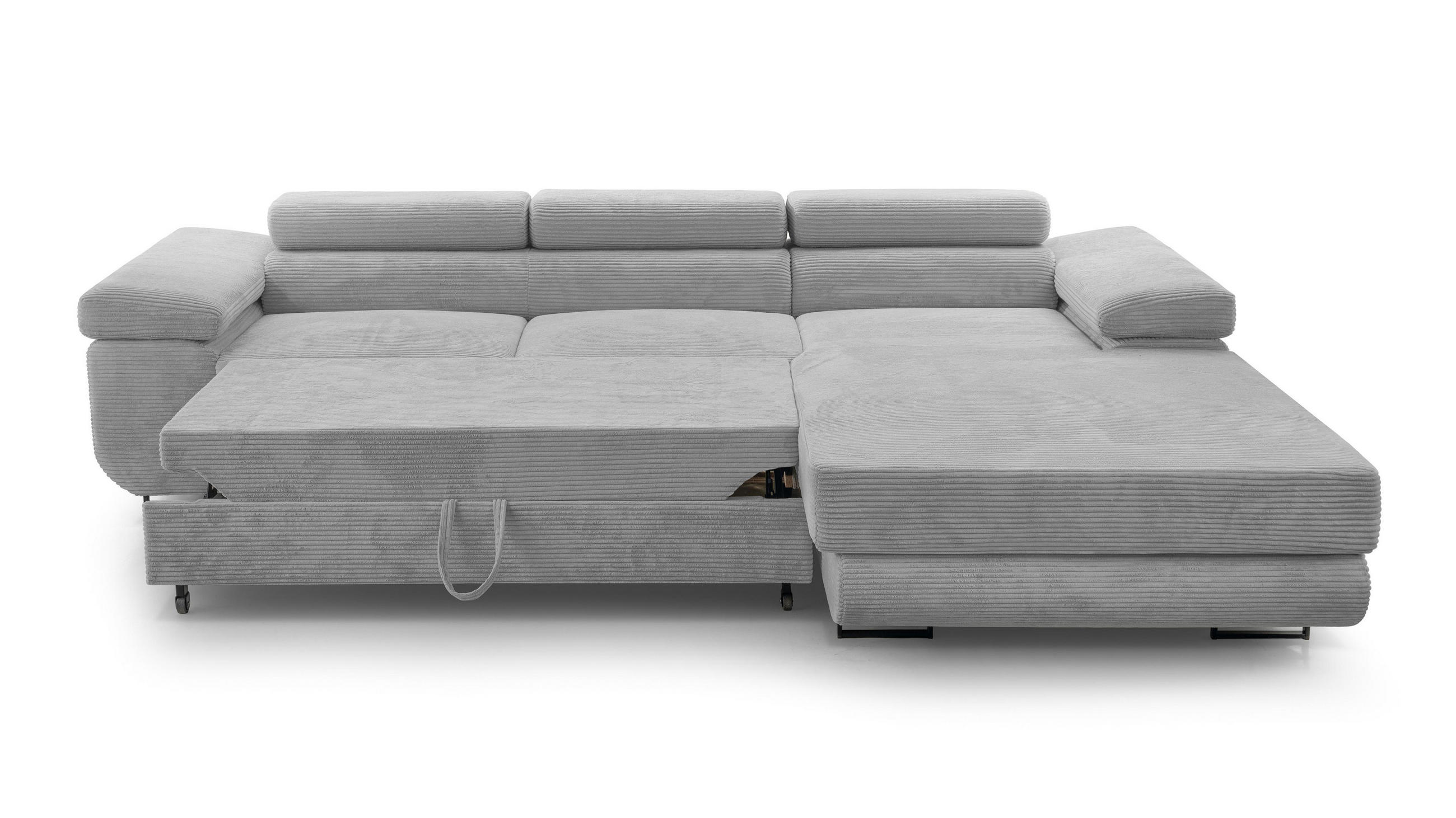 ECKSOFA L Form Arborio Hellgrau 280/203/90 cm Rechts mit Schlaffunktion - Hellgrau/Schwarz, Textil/Metall (280/203cm) - AX Living