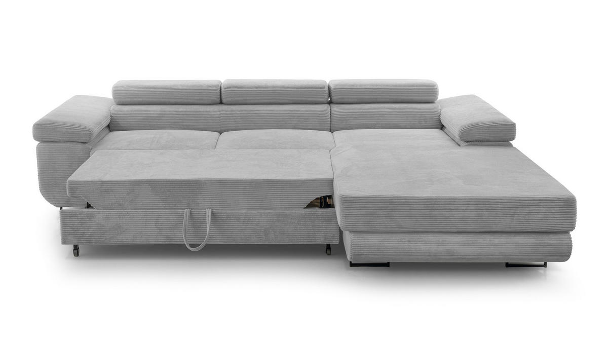 ECKSOFA L Form Arborio Hellgrau 280/203/90 cm Rechts mit Schlaffunktion - Hellgrau/Schwarz, Textil/Metall (280/203cm) - AX Living