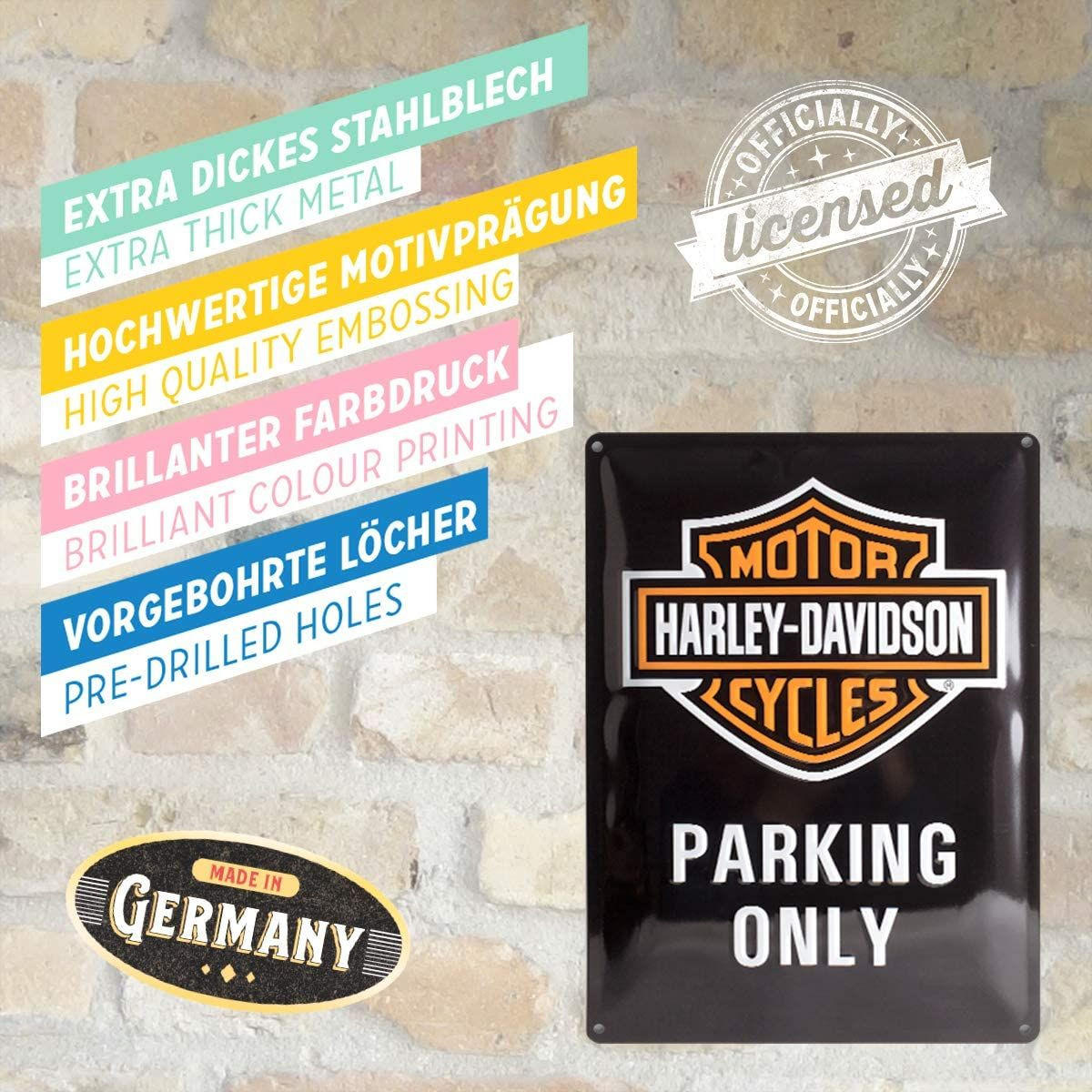 BLECHSCHILD 30/40 cm Harley-Davidson Parking Only - Multicolor, Metall (30/40/0.2cm) - Nostalgic-Art