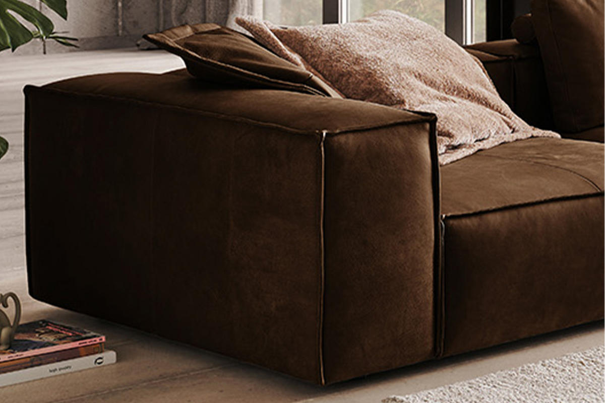 SOFA CARMO Braun Leder - Dunkelbraun/Schwarz, Leder/Kunststoff (366/68/118cm) - KAWOLA