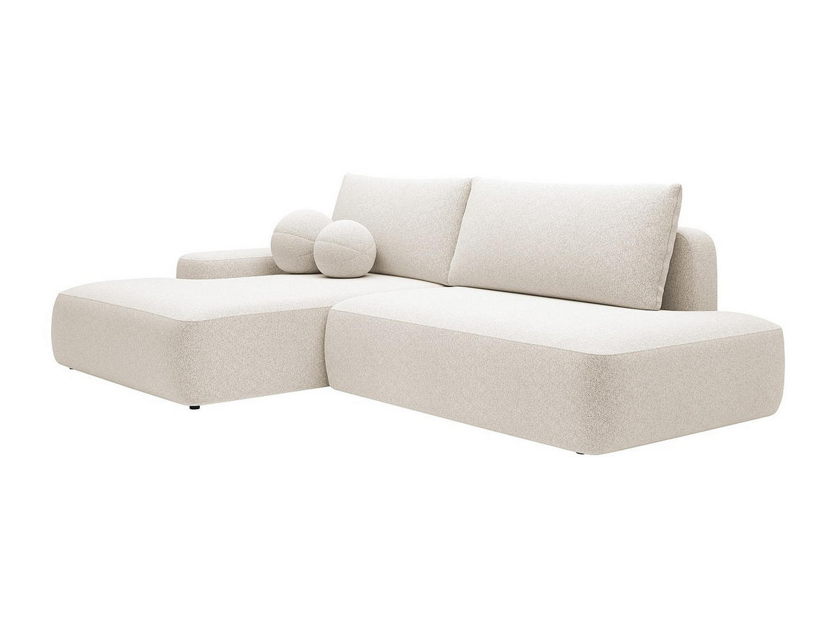 ECKSOFA mit Schlaffunktion - Ecke links - einseitige Armlehne - melierter Stoff - Beige - DAVISO - Creme, Textil (276/164cm) - Vente-Unique